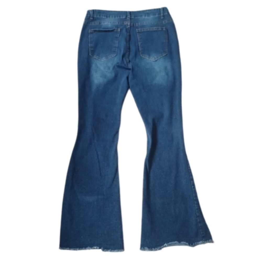 Fringed Flare Distressed Jrs. Jeans Size Large - Picture 3 of 5